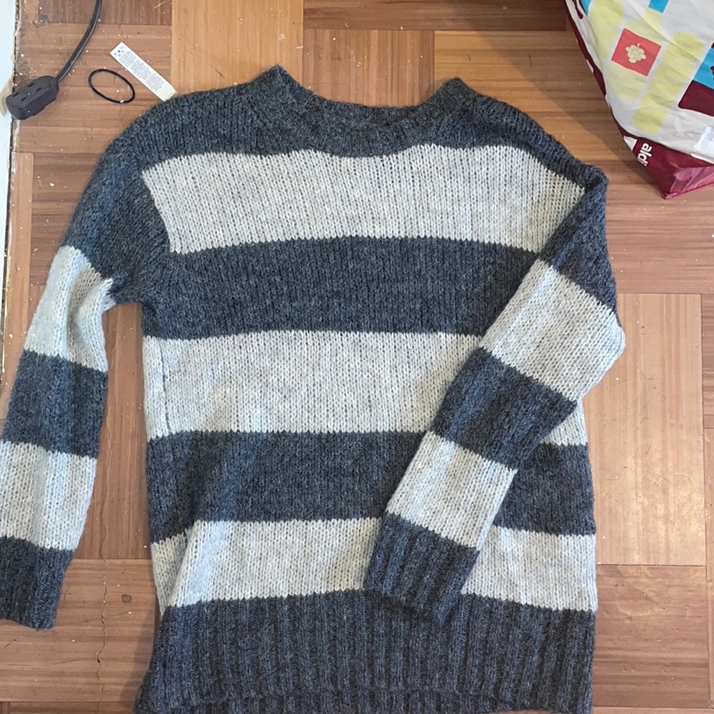 Grey striped plush sweater